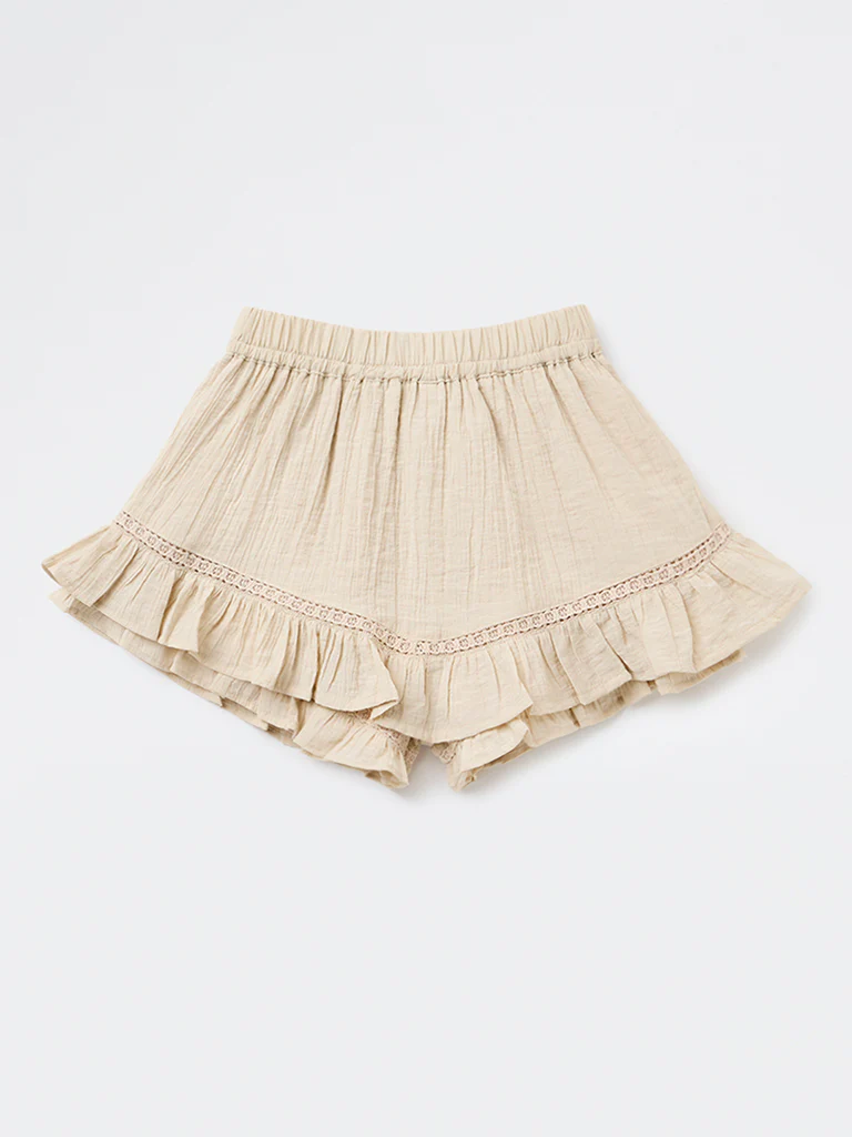 Y&F Kids Girls Beige Crinkle-Textured High-Rise Skorts