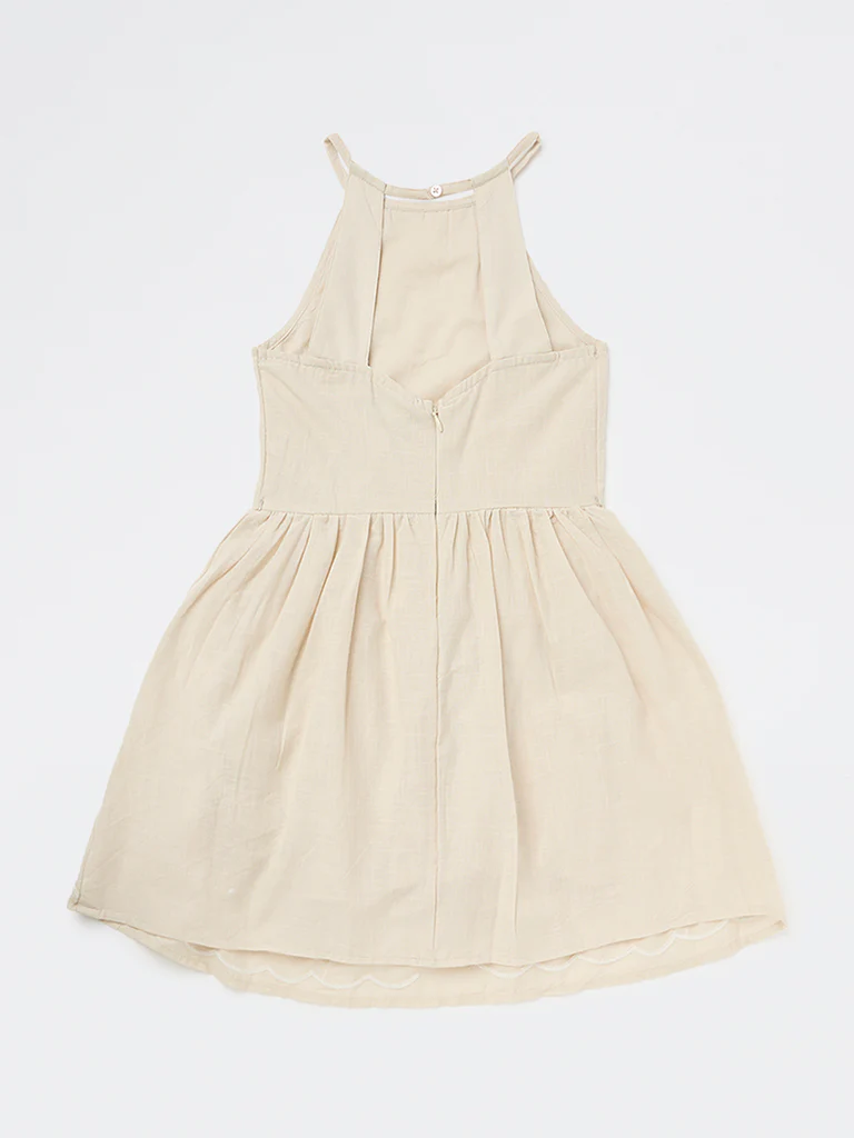 Y&F Kids Girls Beige Floral Cotton Fit-and-Flare Dress - Image 4
