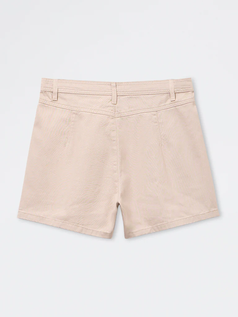 Y&F Kids Girls Beige High Rise Cotton Shorts - Image 3