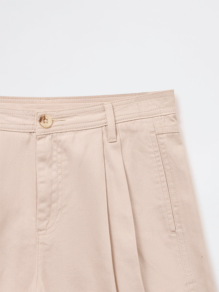 Y&F Kids Girls Beige High Rise Cotton Shorts - Image 4