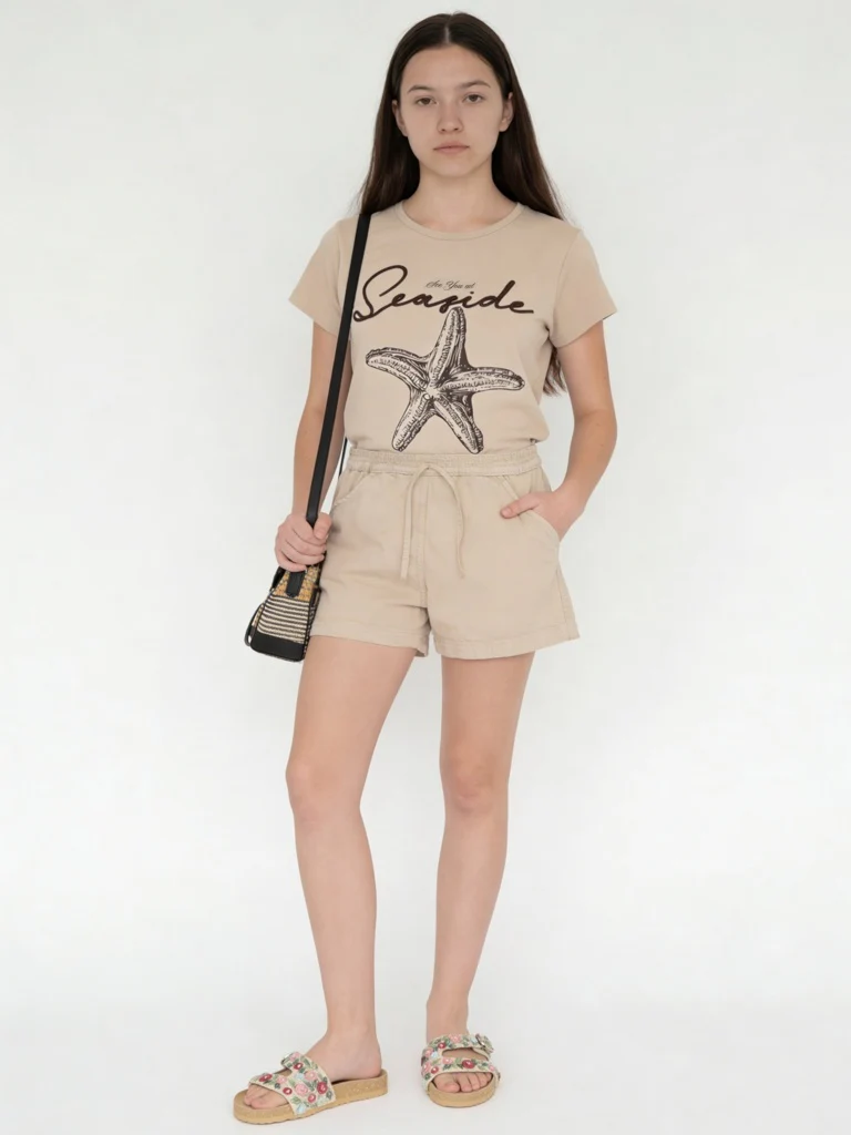 Y&F Kids Girls Beige High-Rise Cotton Shorts