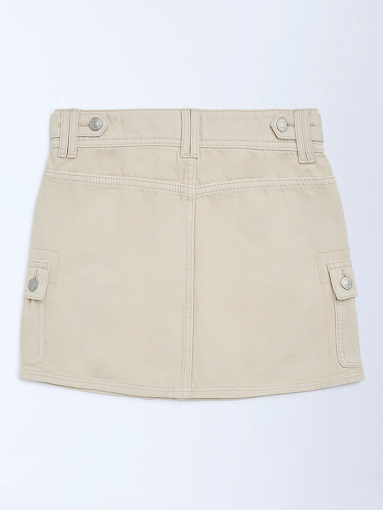 Y&F Kids Girls Beige High-Rise Denim Skirt - Image 3