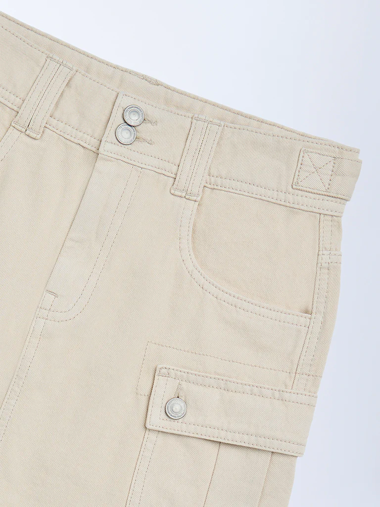 Y&F Kids Girls Beige High-Rise Denim Skirt - Image 4