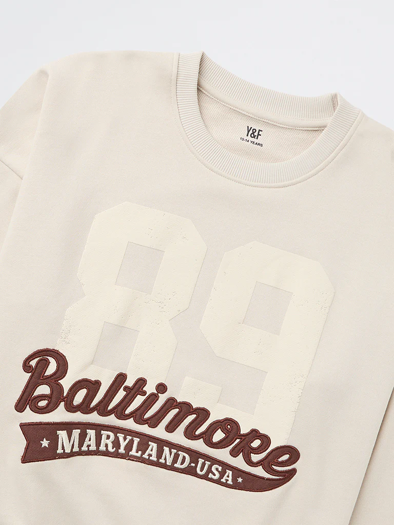 Y&F Kids Girls Beige Printed Cotton-Blend Sweatshirt - Image 5