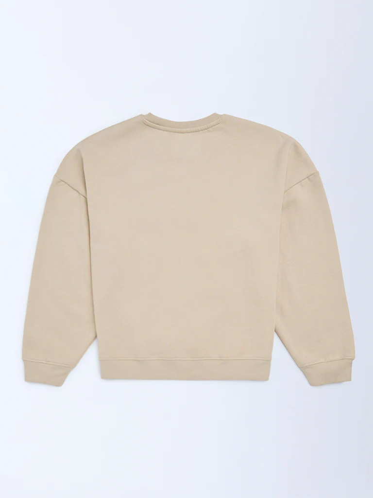 Y&F Kids Girls Beige Printed Sweatshirt - Image 3