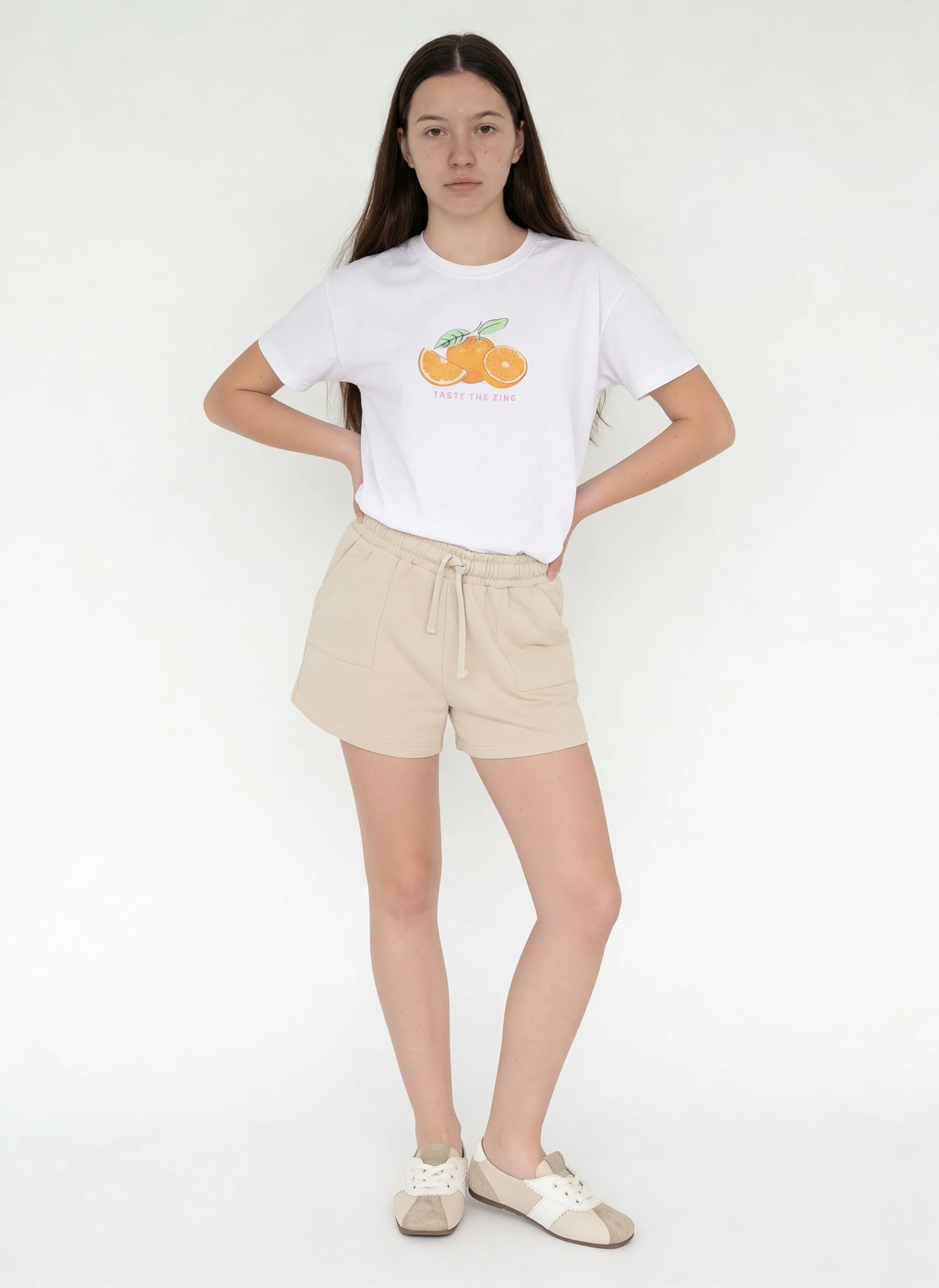 Y&F Kids Girls Beige Solid High-Rise Cotton-Blend Shorts