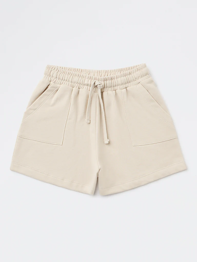 Y&F Kids Girls Beige Solid High-Rise Cotton-Blend Shorts - Image 4