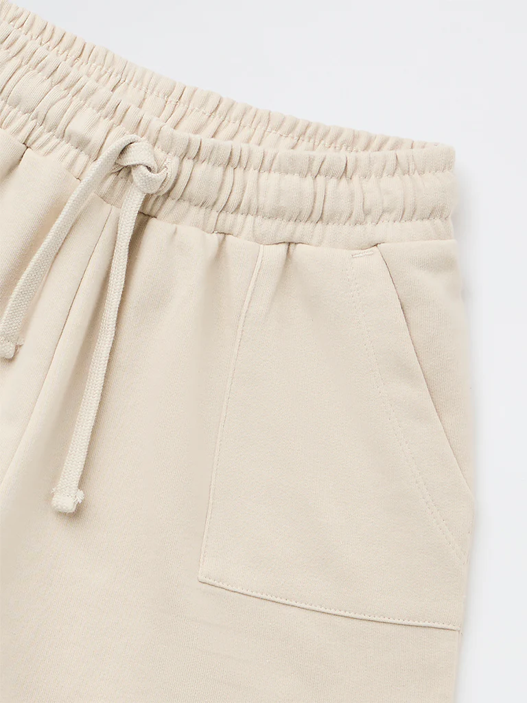 Y&F Kids Girls Beige Solid High-Rise Cotton-Blend Shorts - Image 6