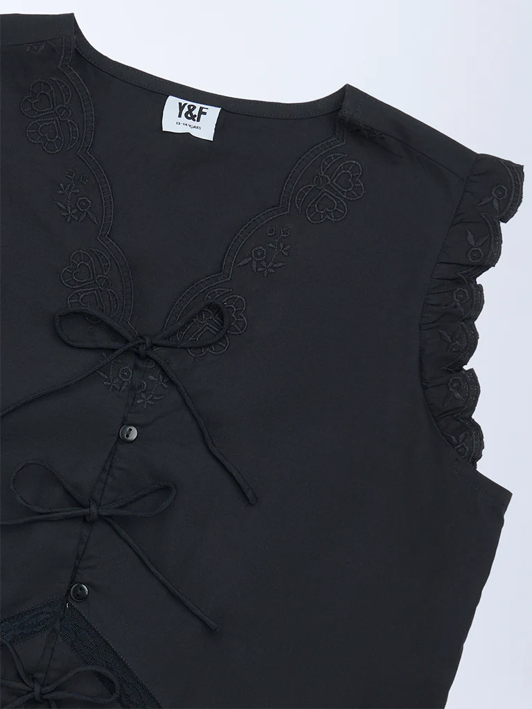 Y&F Kids Girls Black Bow-Detailed Cotton Top - Image 4