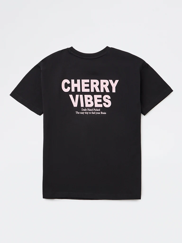 Y&F Kids Girls Black Graphic Printed Cotton T-Shirt - Image 5