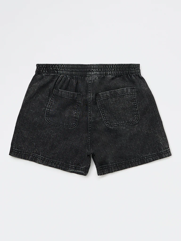 Y&F Kids Girls Black High-Rise Denim Shorts - Image 5