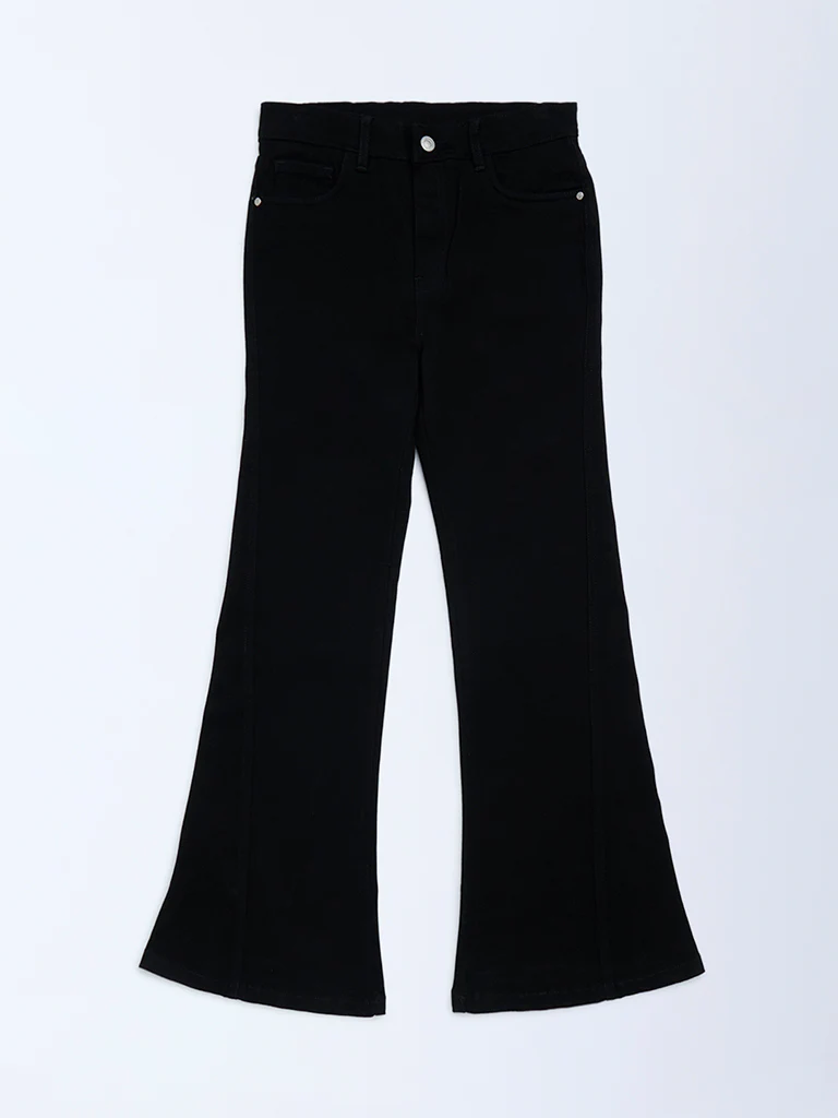 Y&F Kids Girls Black High-Rise Flared Jeans - Image 3