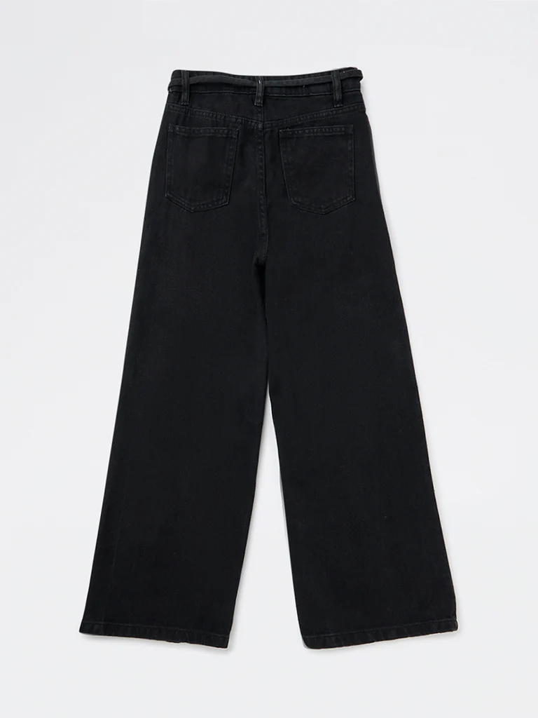 Y&F Kids Girls Black High-Rise Jeans with Belt - Image 2