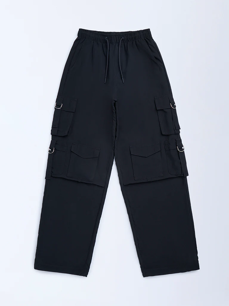 Y&F Kids Girls Black High-Rise Joggers