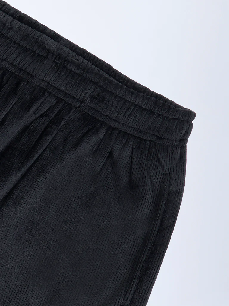 Y&F Kids Girls Black High-Rise Velvet Trousers - Image 3
