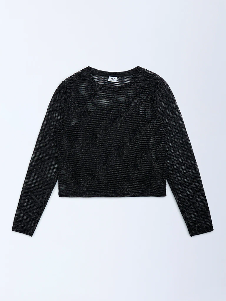 Y&F Kids Girls Black Knit-Textured Top - Image 3