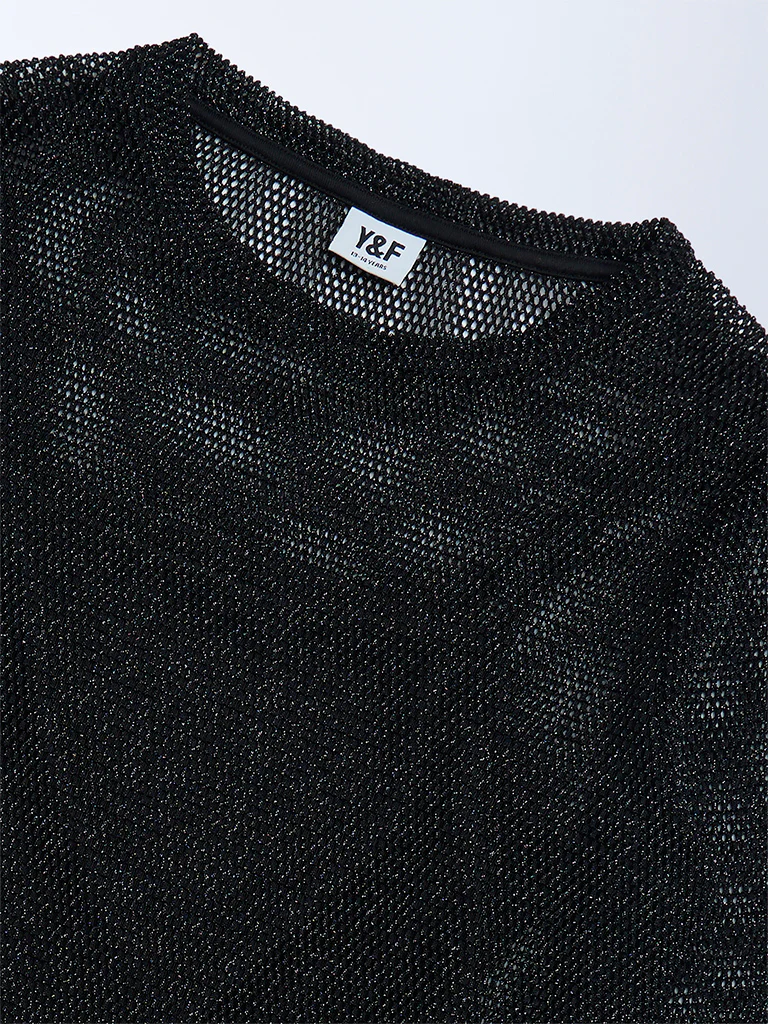 Y&F Kids Girls Black Knit-Textured Top - Image 5