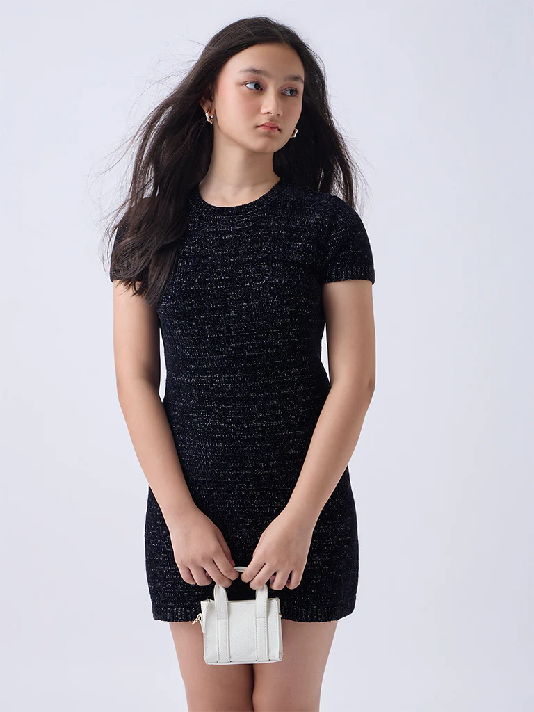 Y&F Kids Girls Black Knitted Bodycon Dress - Image 3