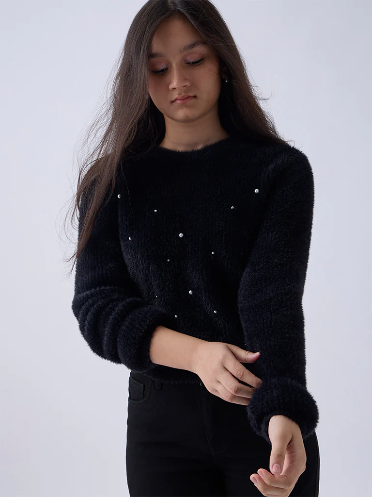 Y&F Kids Girls Black Pearlescent Sweater