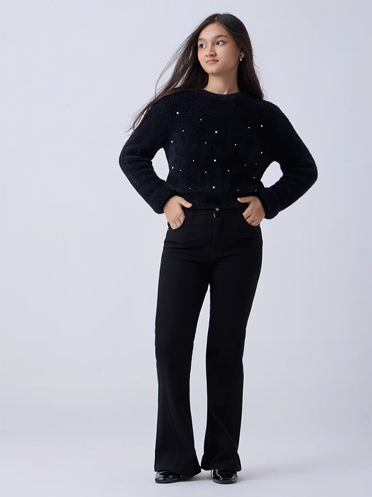 Y&F Kids Girls Black Pearlescent Sweater - Image 3