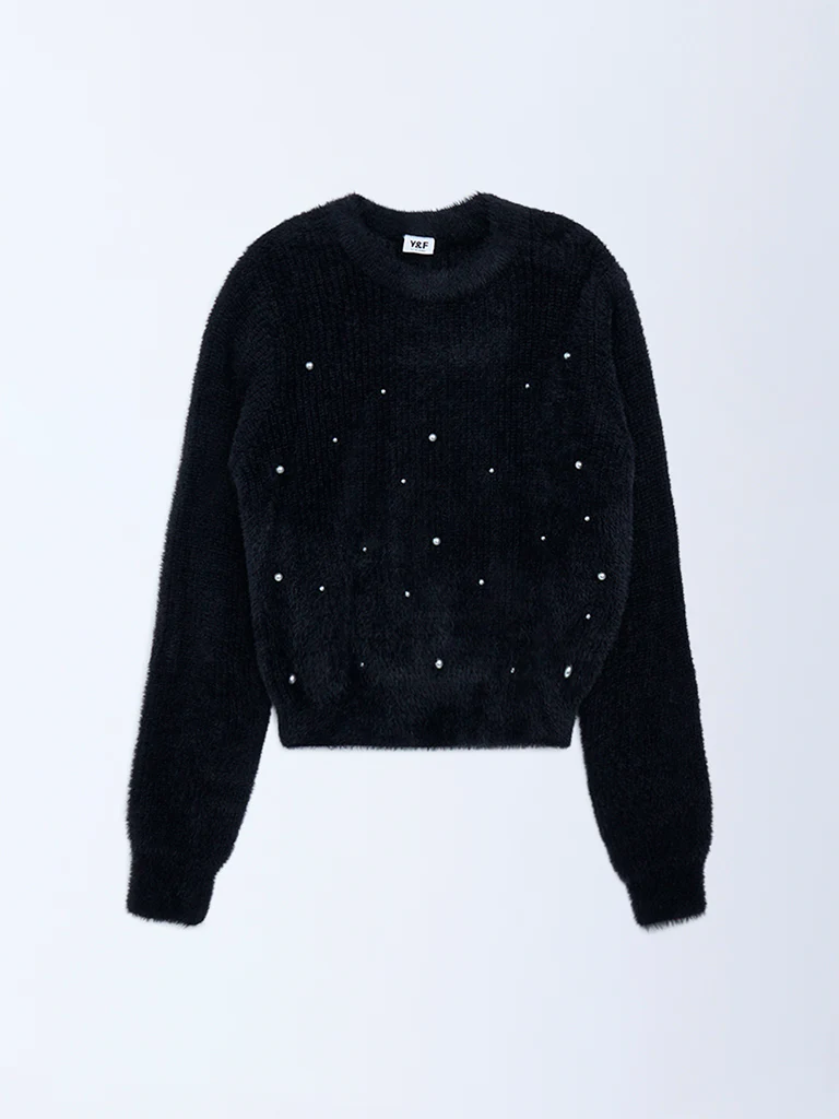 Y&F Kids Girls Black Pearlescent Sweater - Image 4