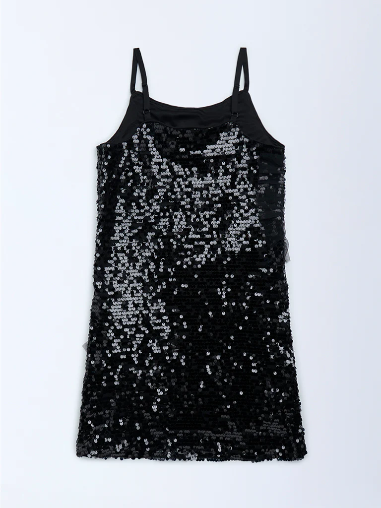 Y&F Kids Girls Black Sequin Embellished Party Dress - Image 4