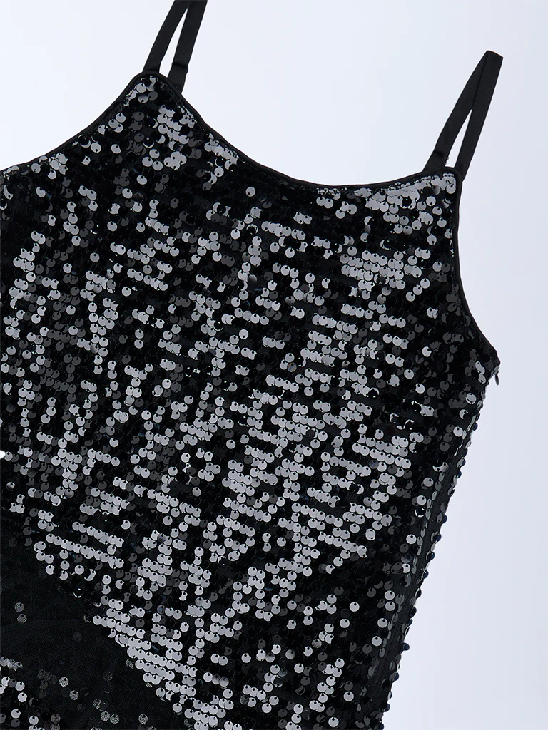 Y&F Kids Girls Black Sequin Embellished Party Dress - Image 5
