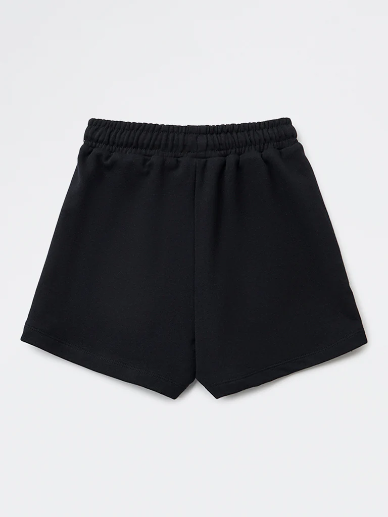 Y&F Kids Girls Black Solid High-Rise Cotton-Blend Shorts - Image 5