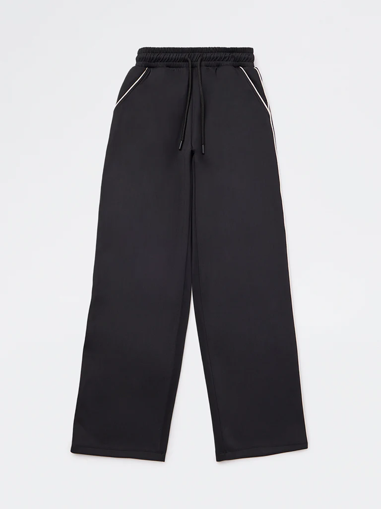 Y&F Kids Girls Black Solid High-Rise Track Pants