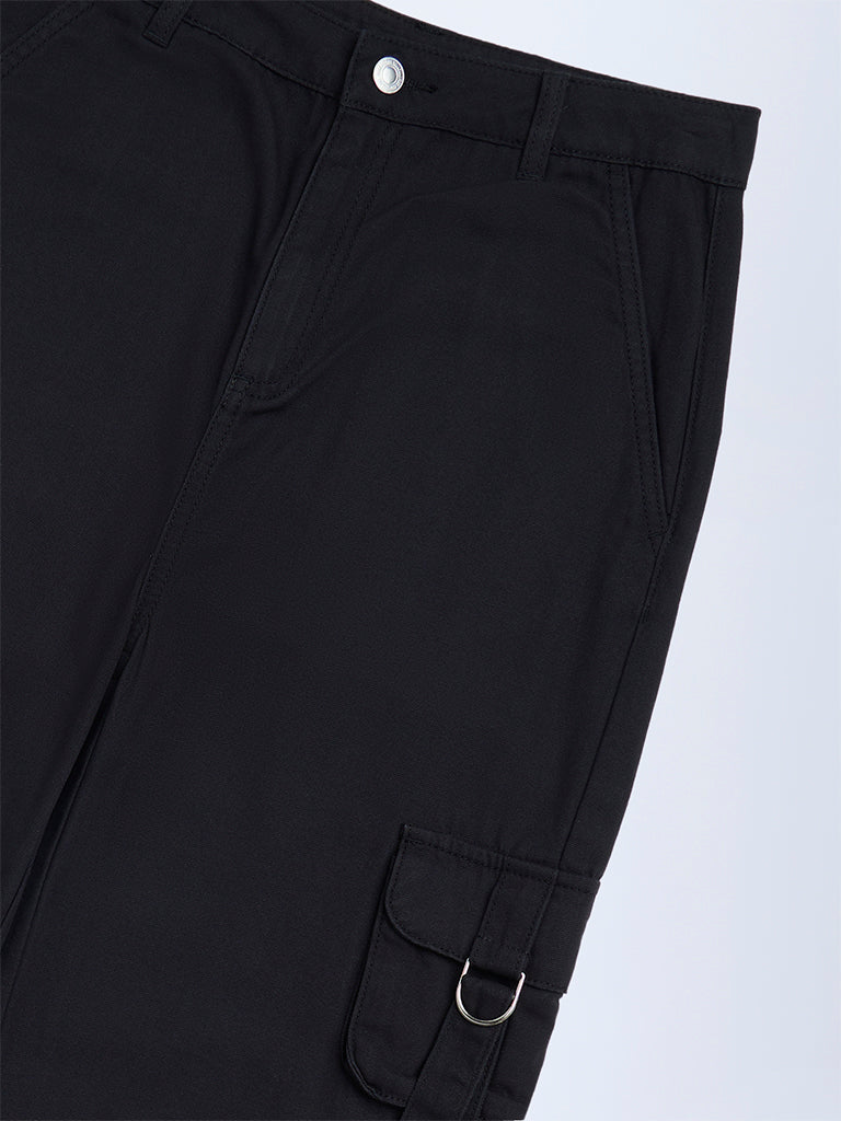 Y&F Kids Girls Black Solid Mid-Rise Cotton Trousers - Image 4