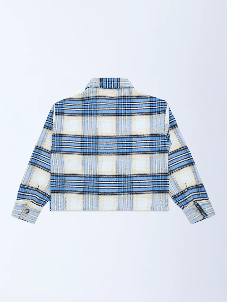 Y&F Kids Girls Blue Check Design Shacket - Image 2