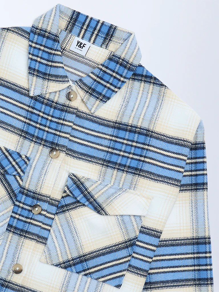 Y&F Kids Girls Blue Check Design Shacket - Image 3