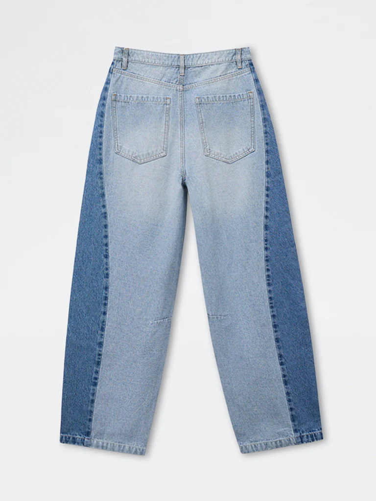 Y&F Kids Girls Blue Colour-Blocked High-Rise Jeans - Image 4