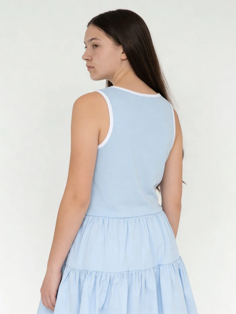 Y&F Kids Girls Blue Cotton-Blend Tiered Dress - Image 2