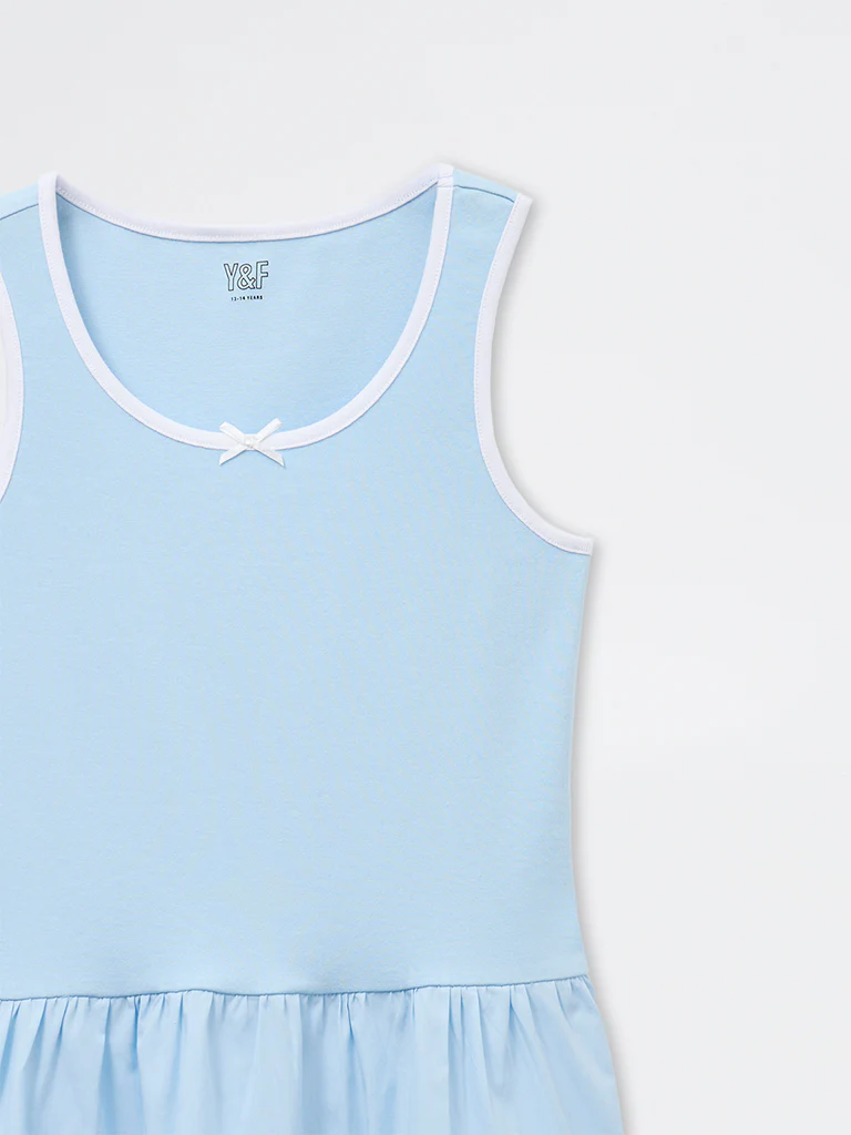 Y&F Kids Girls Blue Cotton-Blend Tiered Dress - Image 5