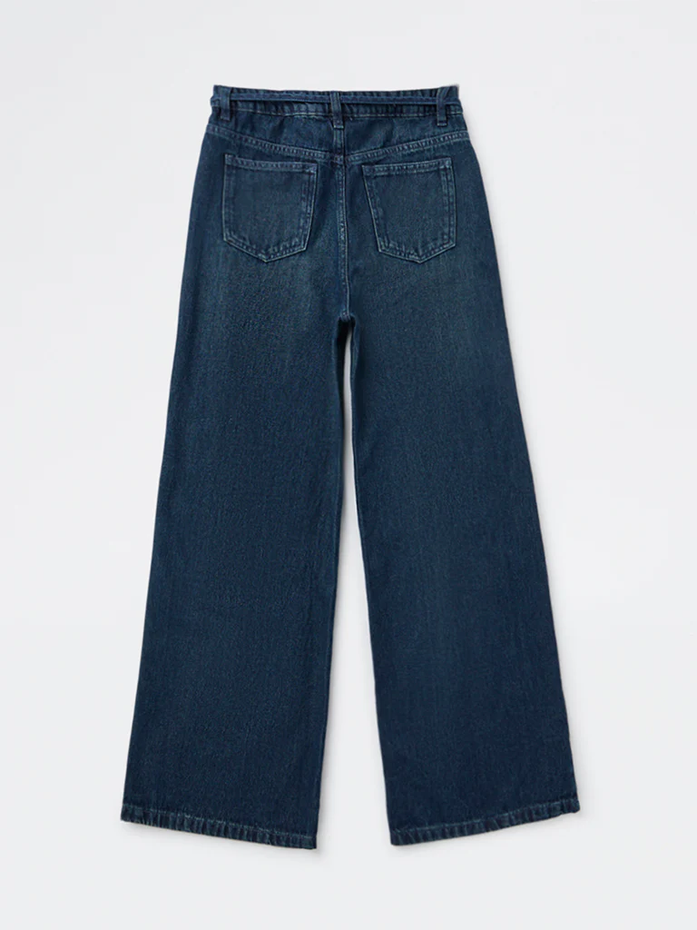 Y&F Kids Girls Blue Dark Wash High-Rise Jeans with Belt - Image 2