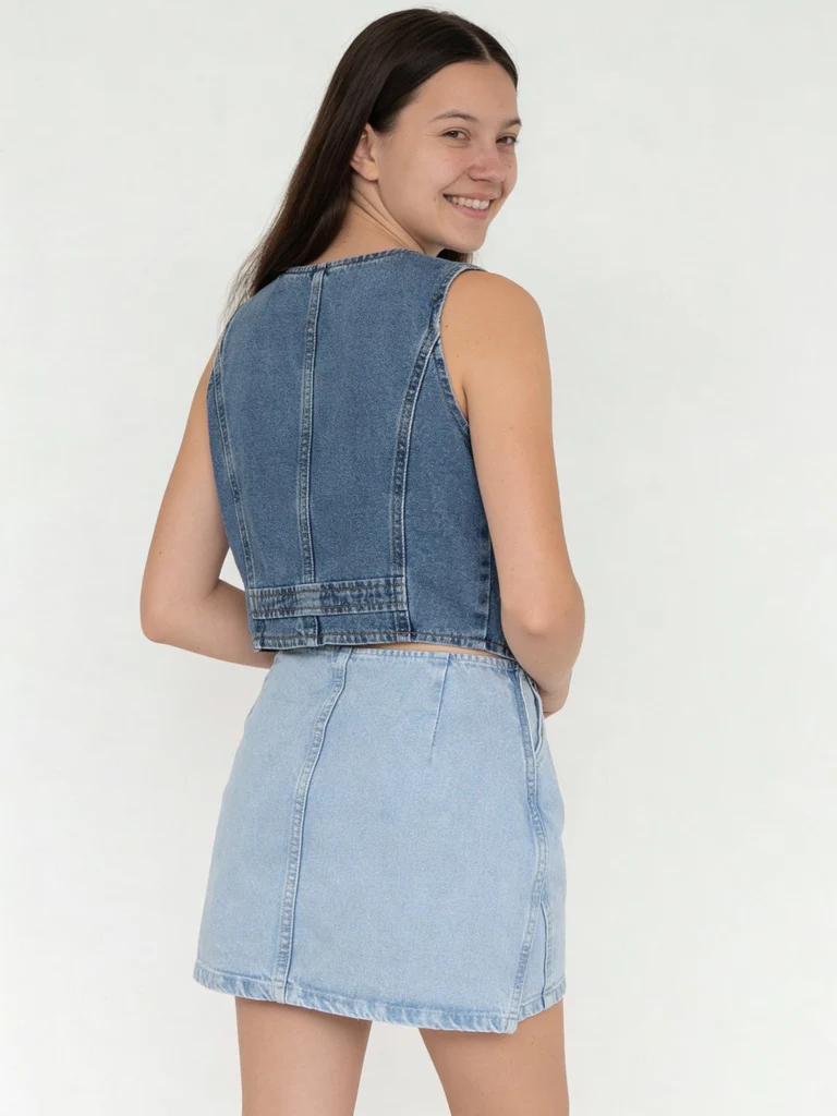 Y&F Kids Girls Blue Denim Waistcoat - Image 2