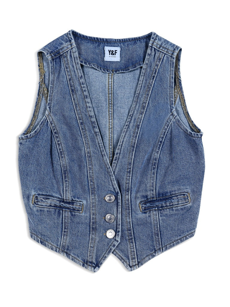 Y&F Kids Girls Blue Denim Waistcoat - Image 3