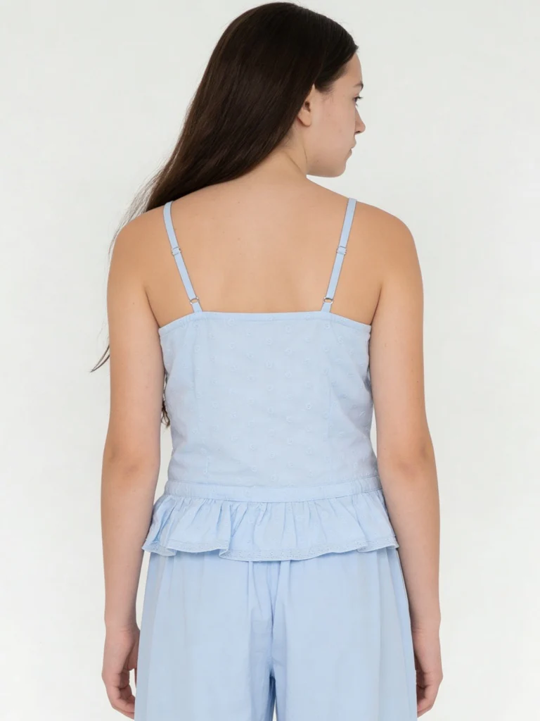 Y&F Kids Girls Blue Embroidered Cotton Top - Image 2