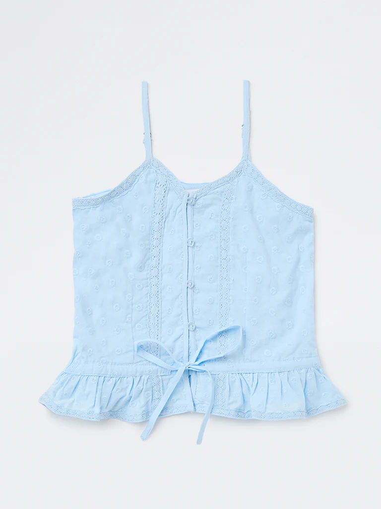 Y&F Kids Girls Blue Embroidered Cotton Top - Image 3
