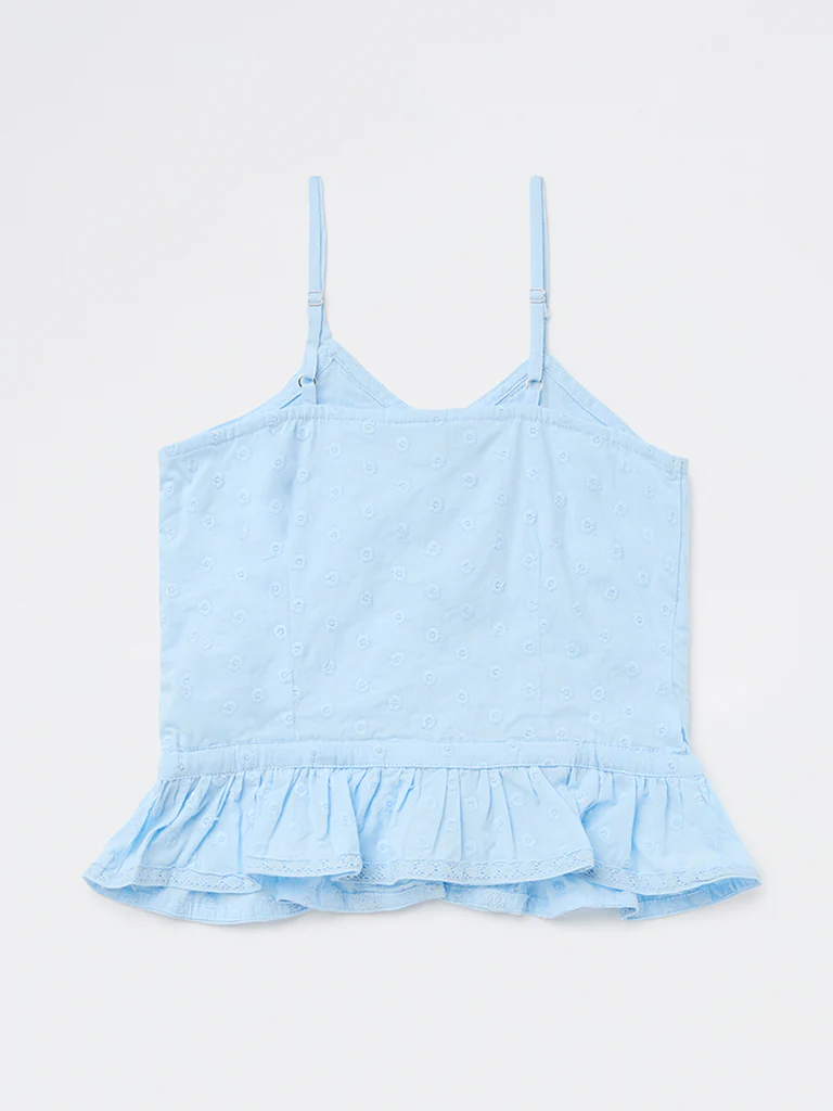 Y&F Kids Girls Blue Embroidered Cotton Top - Image 4