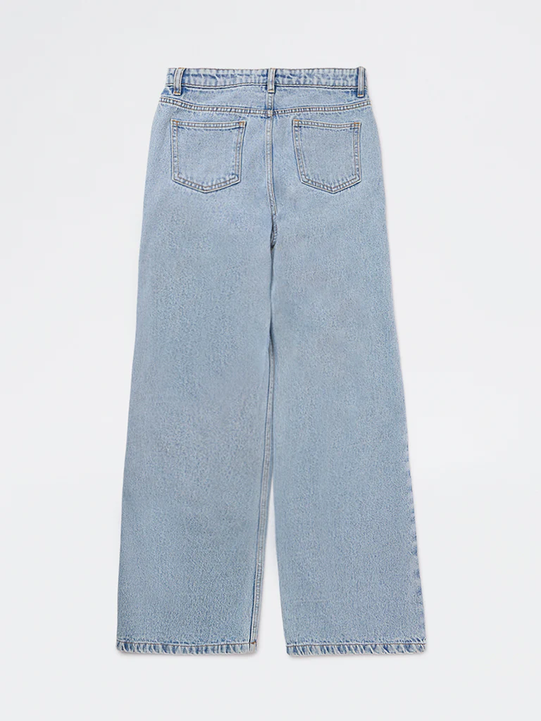 Y&F Kids Girls Blue Embroidered High-Rise Jeans - Image 4