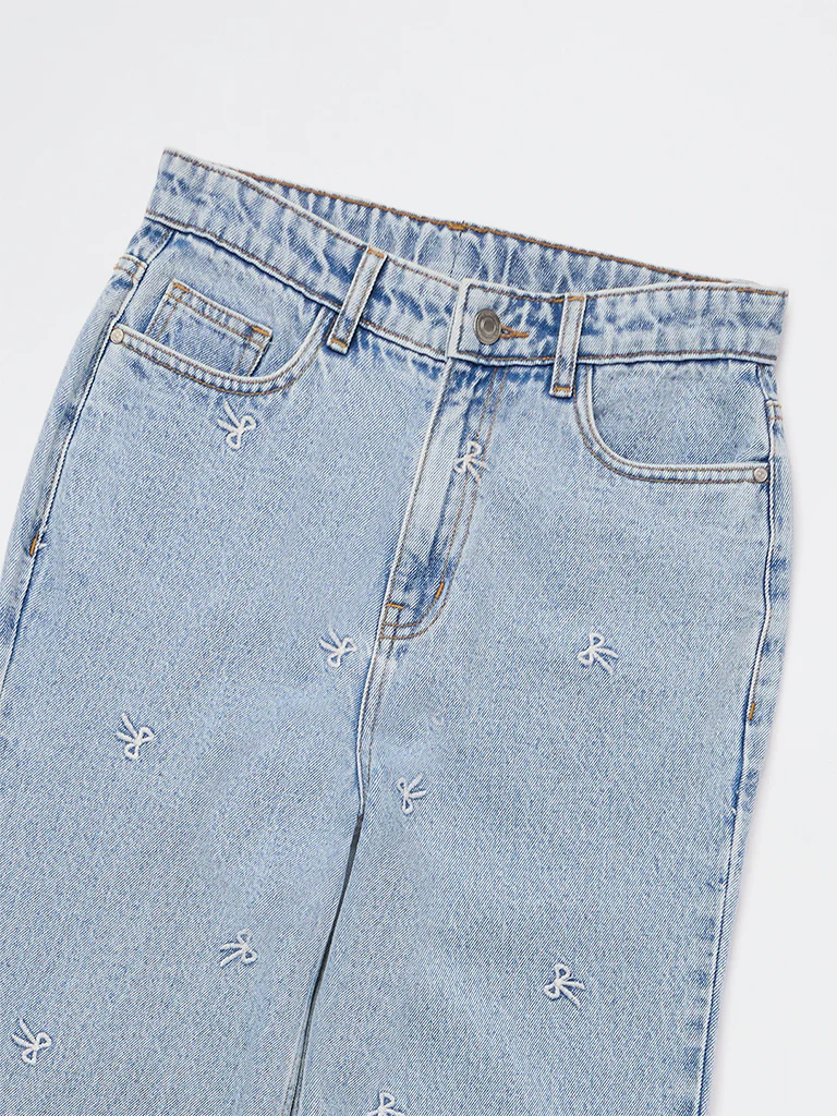 Y&F Kids Girls Blue Embroidered High-Rise Jeans - Image 5