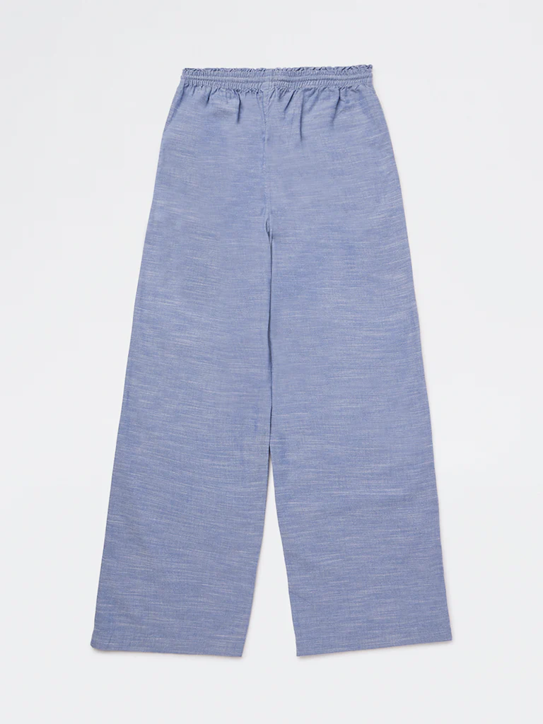 Y&F Kids Girls Blue High-Rise Cotton Trousers - Image 3