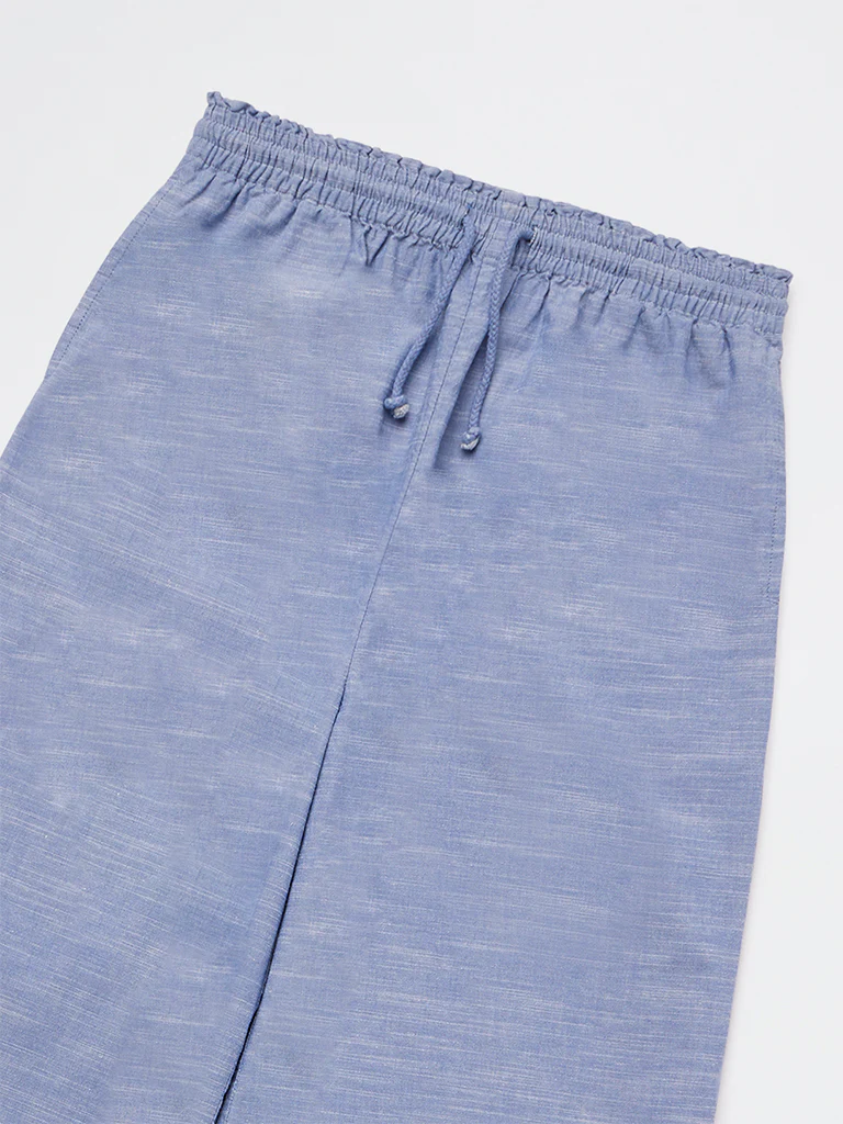 Y&F Kids Girls Blue High-Rise Cotton Trousers - Image 4