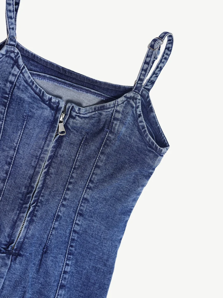 Y&F Kids Girls Blue Mid Wash Denim Slip Dress - Image 5
