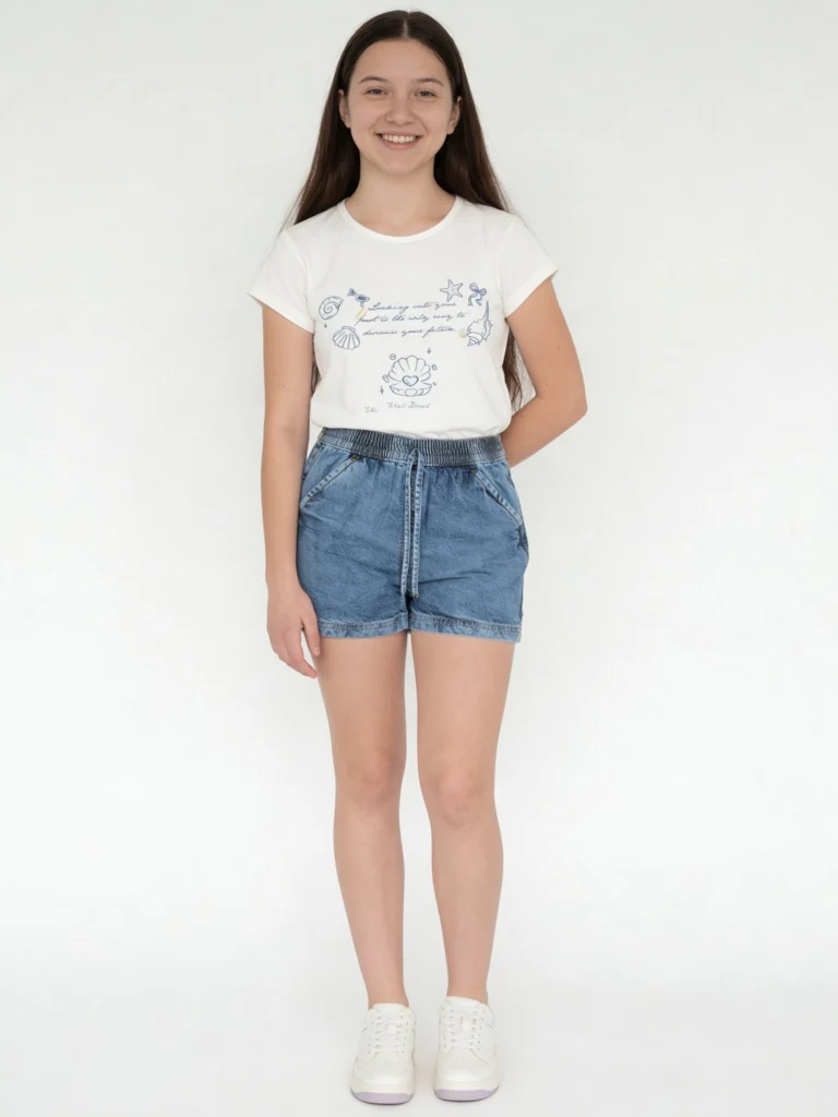 Y&F Kids Girls Blue Mid-Wash High-Rise Denim Shorts