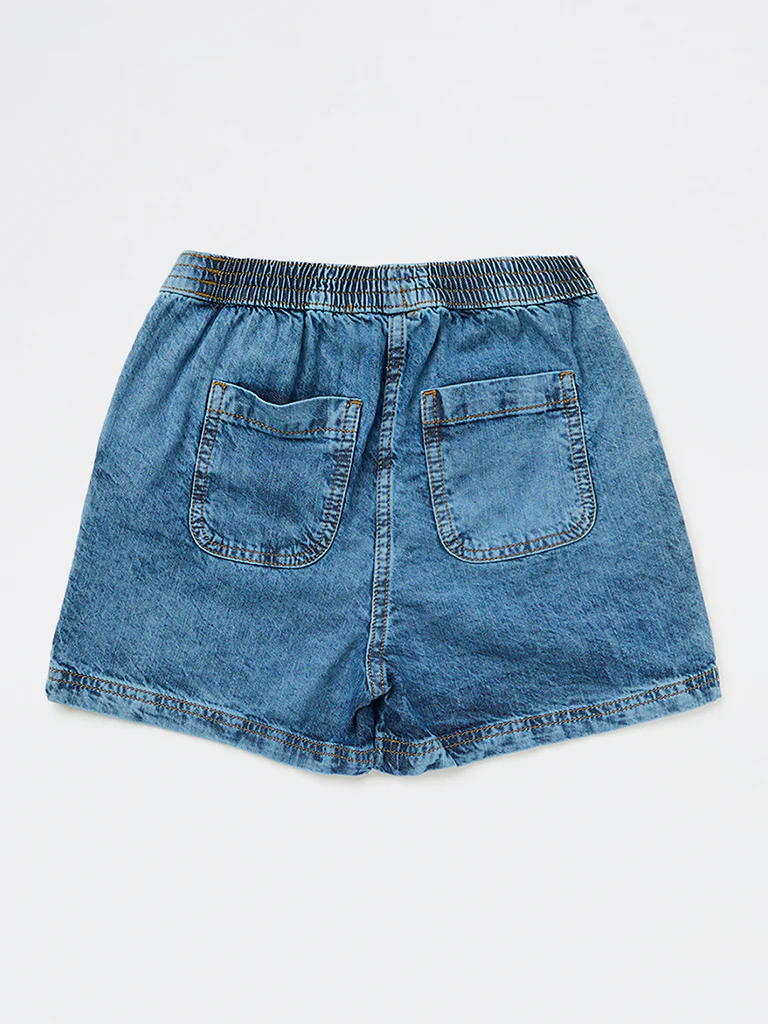 Y&F Kids Girls Blue Mid-Wash High-Rise Denim Shorts - Image 5