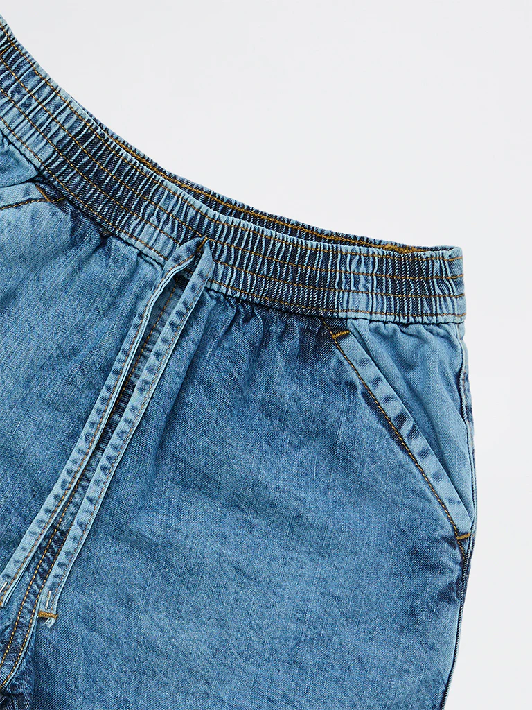 Y&F Kids Girls Blue Mid-Wash High-Rise Denim Shorts - Image 6
