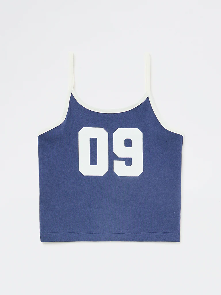 Y&F Kids Girls Blue Numerical Printed Cotton-Blend Top - Image 3
